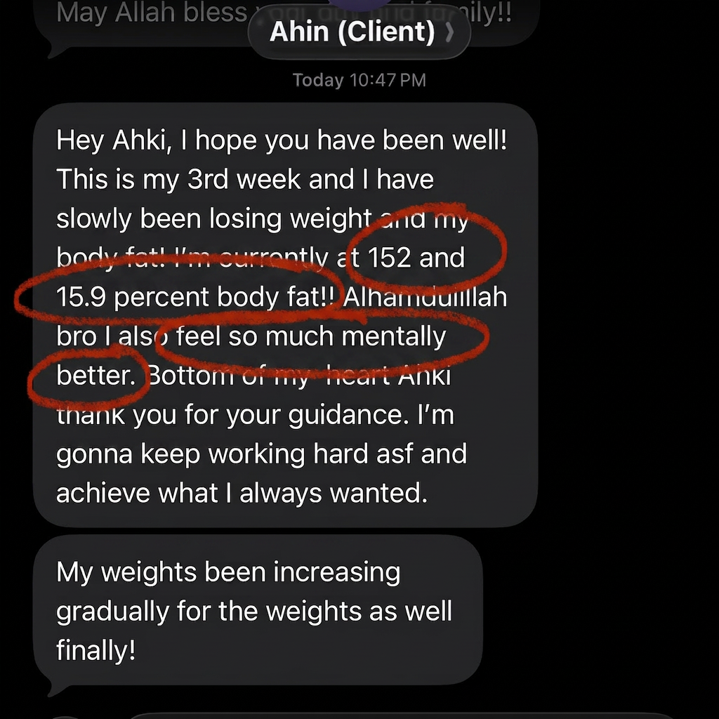 Client testimonial: down to 15.9% body fat in week 3